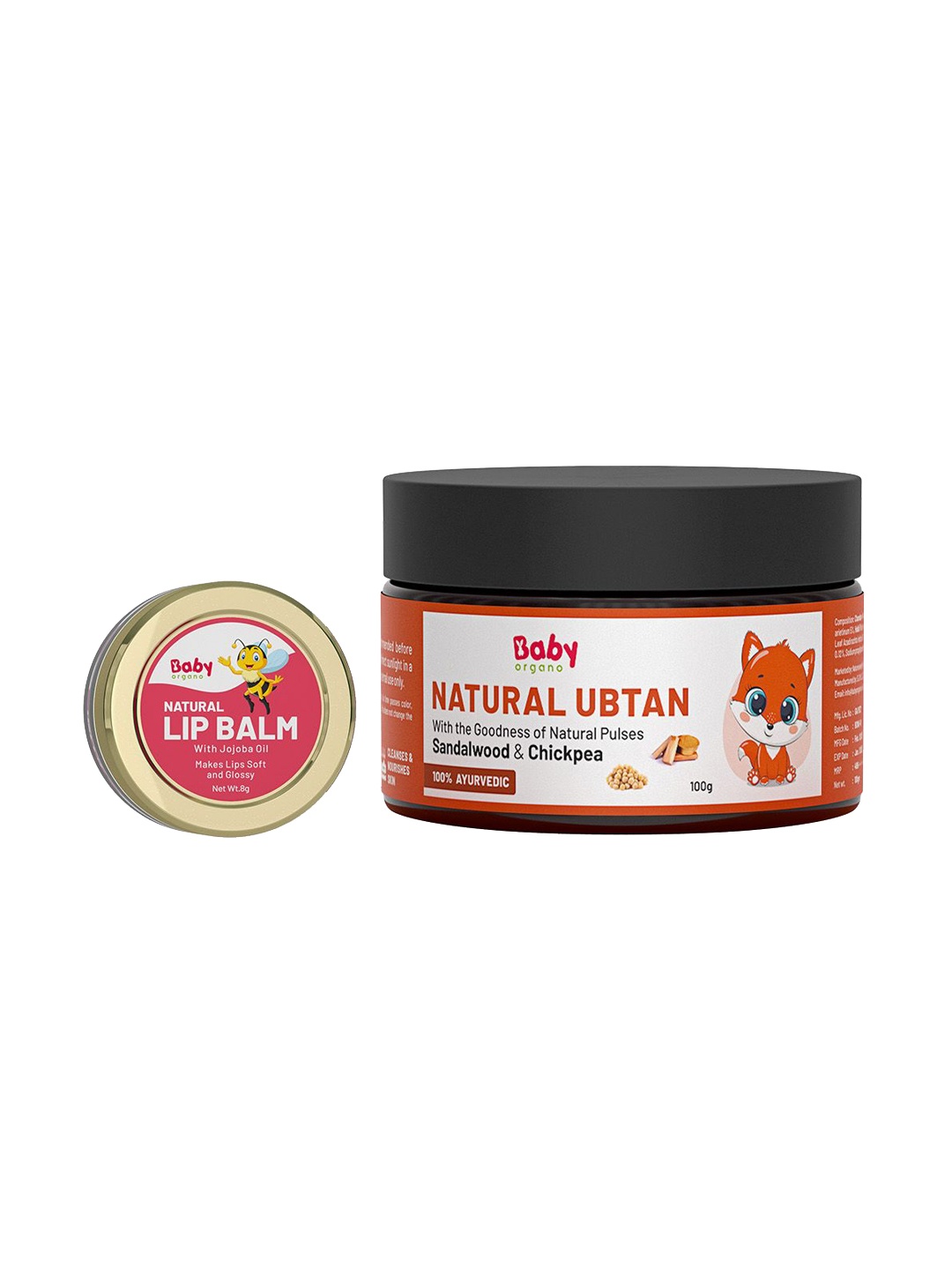

BABYORGANO Ubtan Powder 100g & Lip Balm Strawberry 8g, Orange