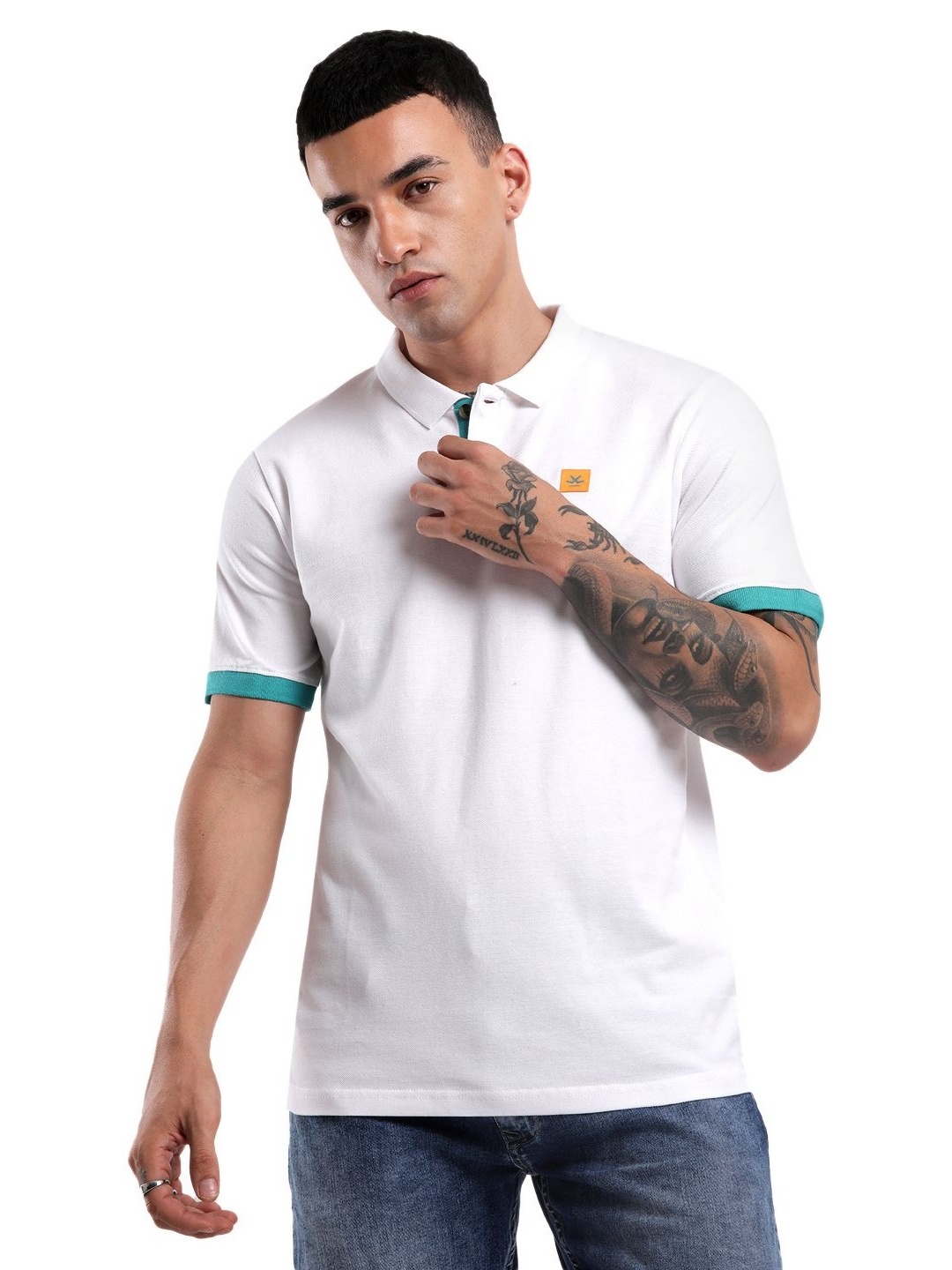 

WROGN Men Solid Polo Collar Cotton Slim Fit T-Shirt, White