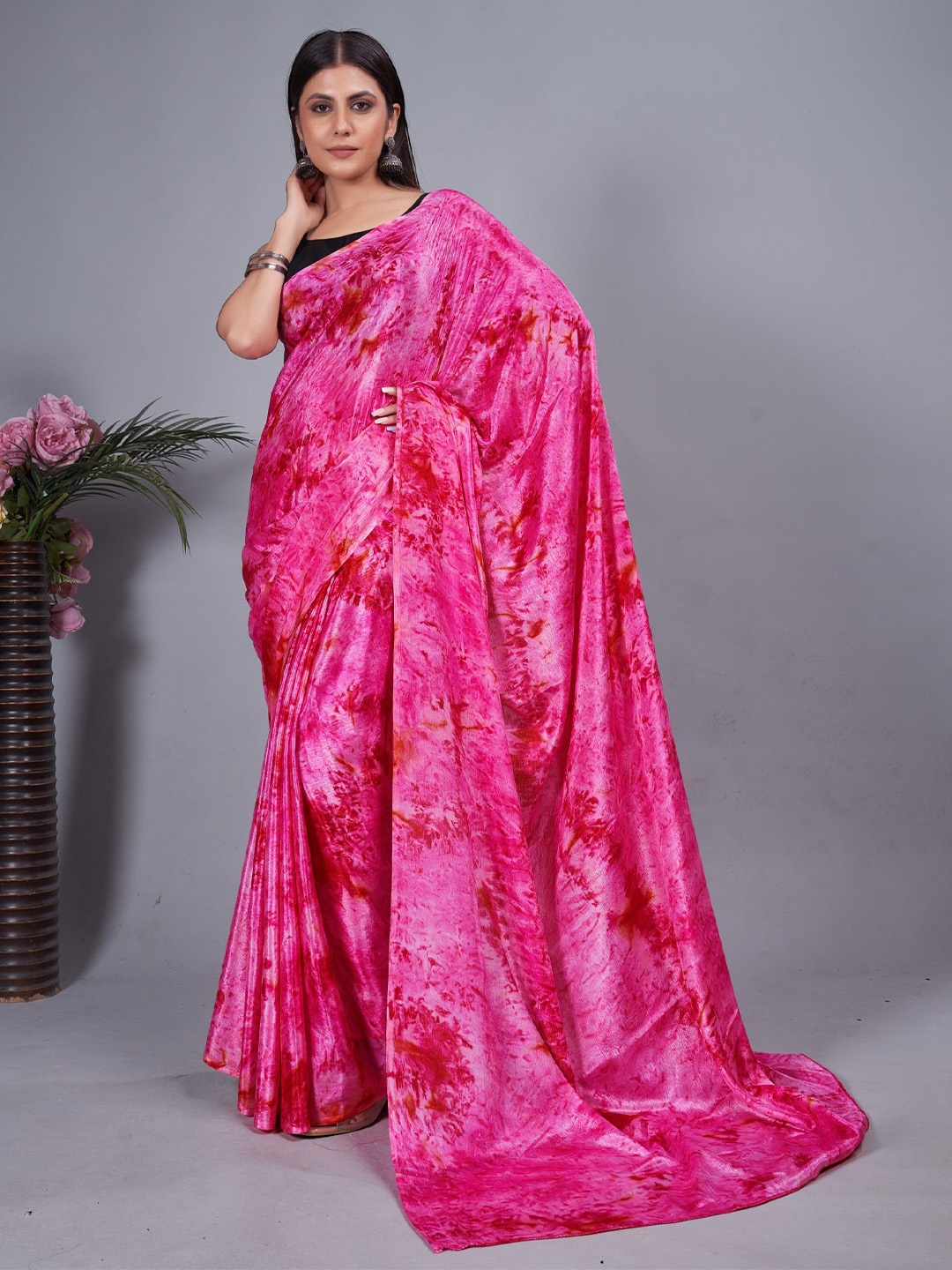 

Panzora Chinon Printed Ready To Wear Sareec, Pink