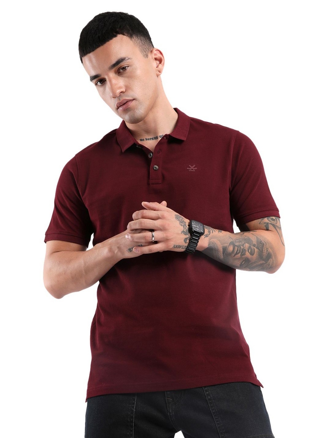 

WROGN Men Solid Polo Collar Cotton Slim Fit T-Shirt, Maroon