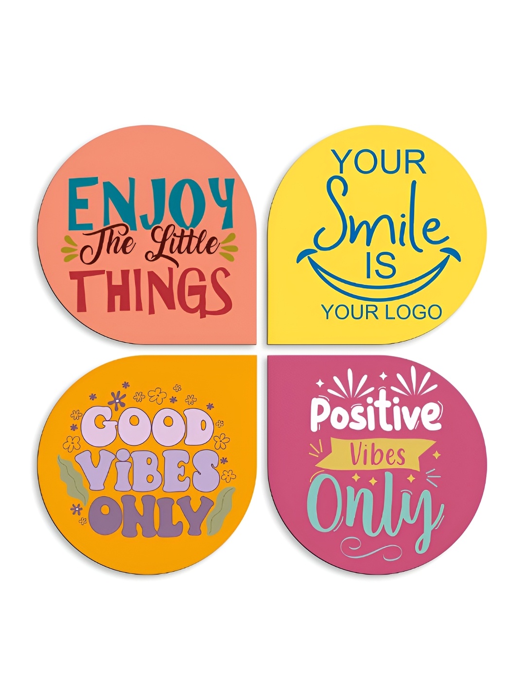 

CLAWCRAFTS Peach Colored & Yellow 4 Pieces Quotes Printed Wooden Wall Art