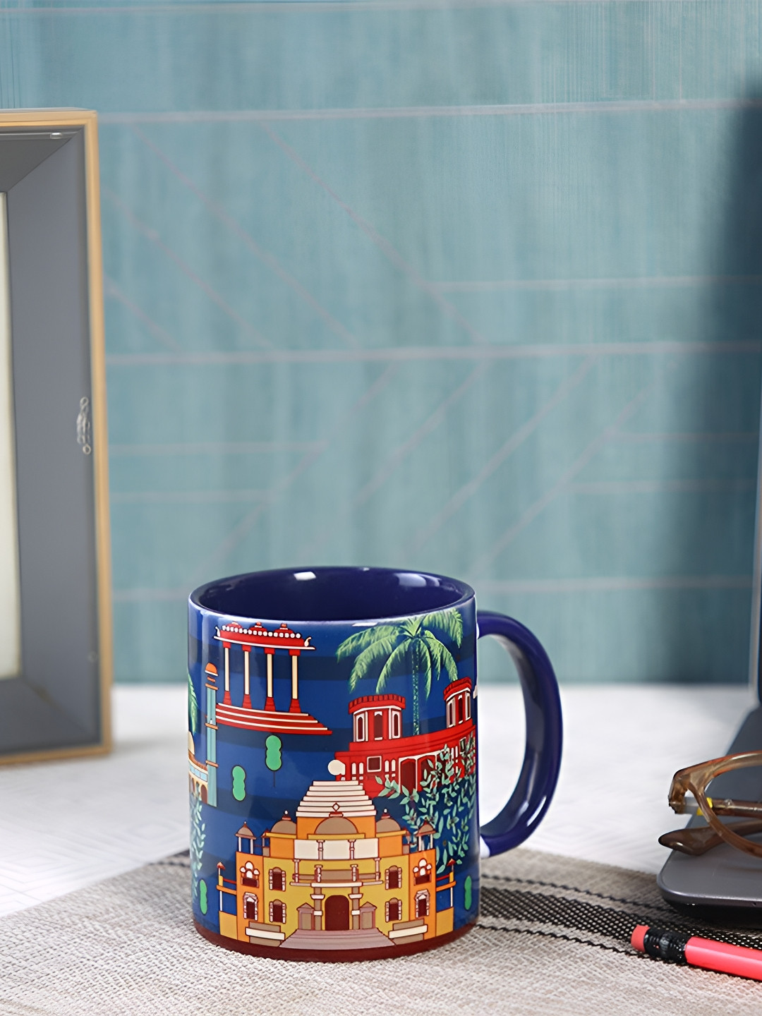 

PENTADECO Blue & Red Printed Ceramic Ceramic Glossy Coffee Mug