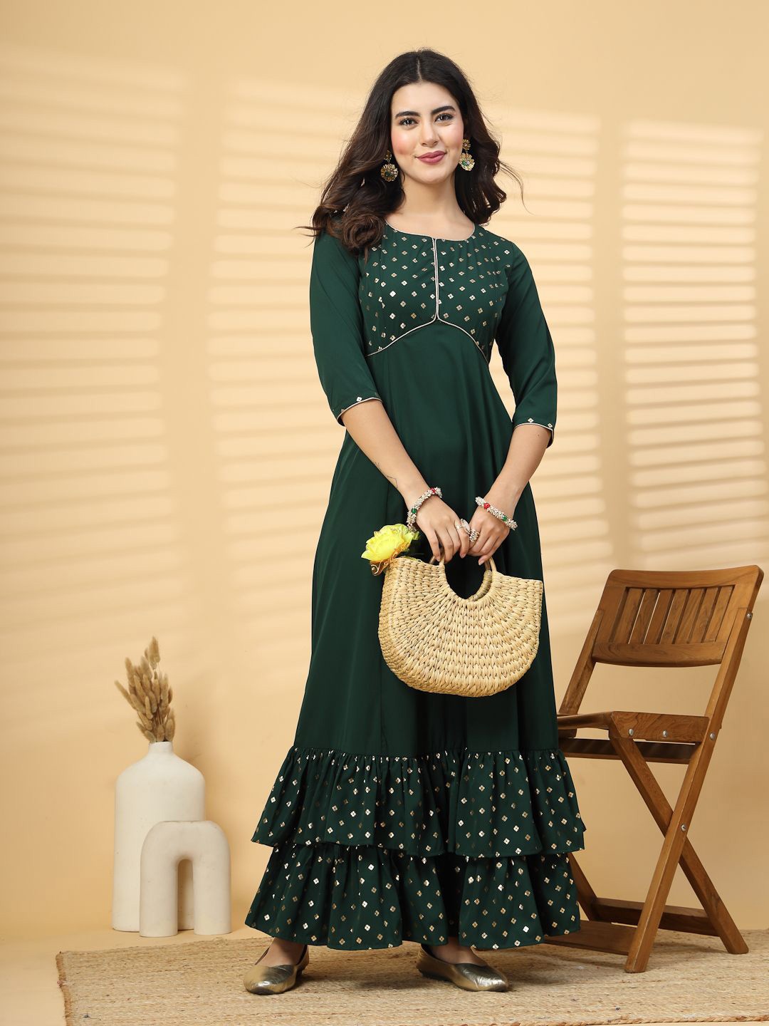 

RAASSIO Print Crepe Maxi Dress, Green