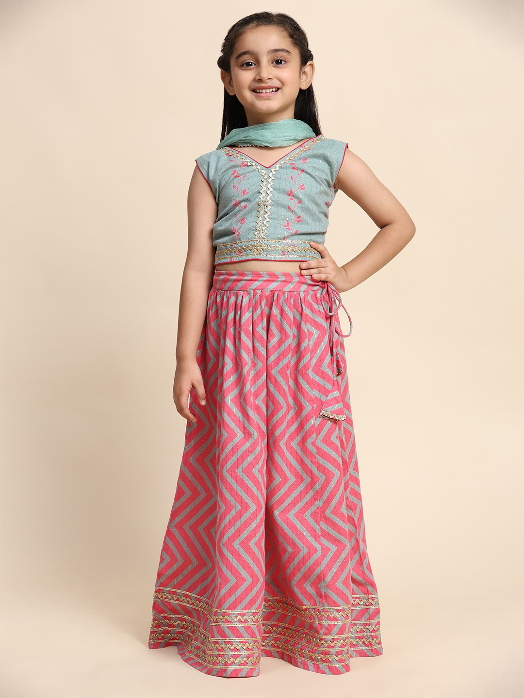 

Maaesa Girls Printed Ready to Wear Lehenga & Blouse With Dupatta, Fuchsia