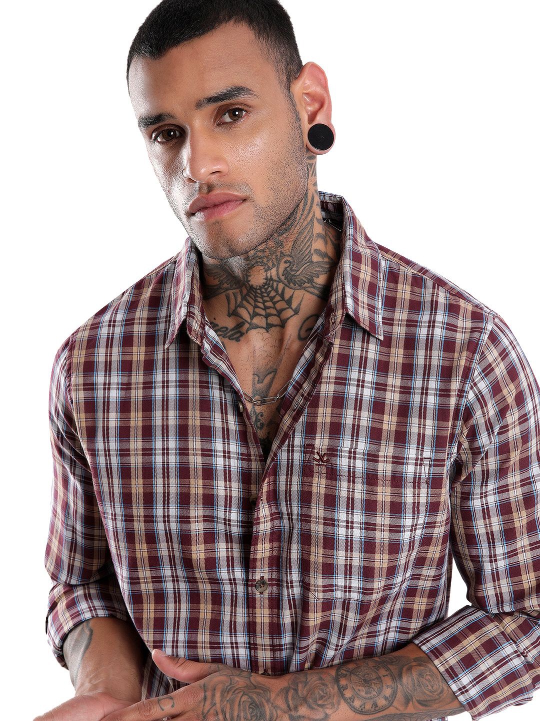 

WROGN Men Custom Tartan Checks Opaque Checked Casual Shirt, Navy blue