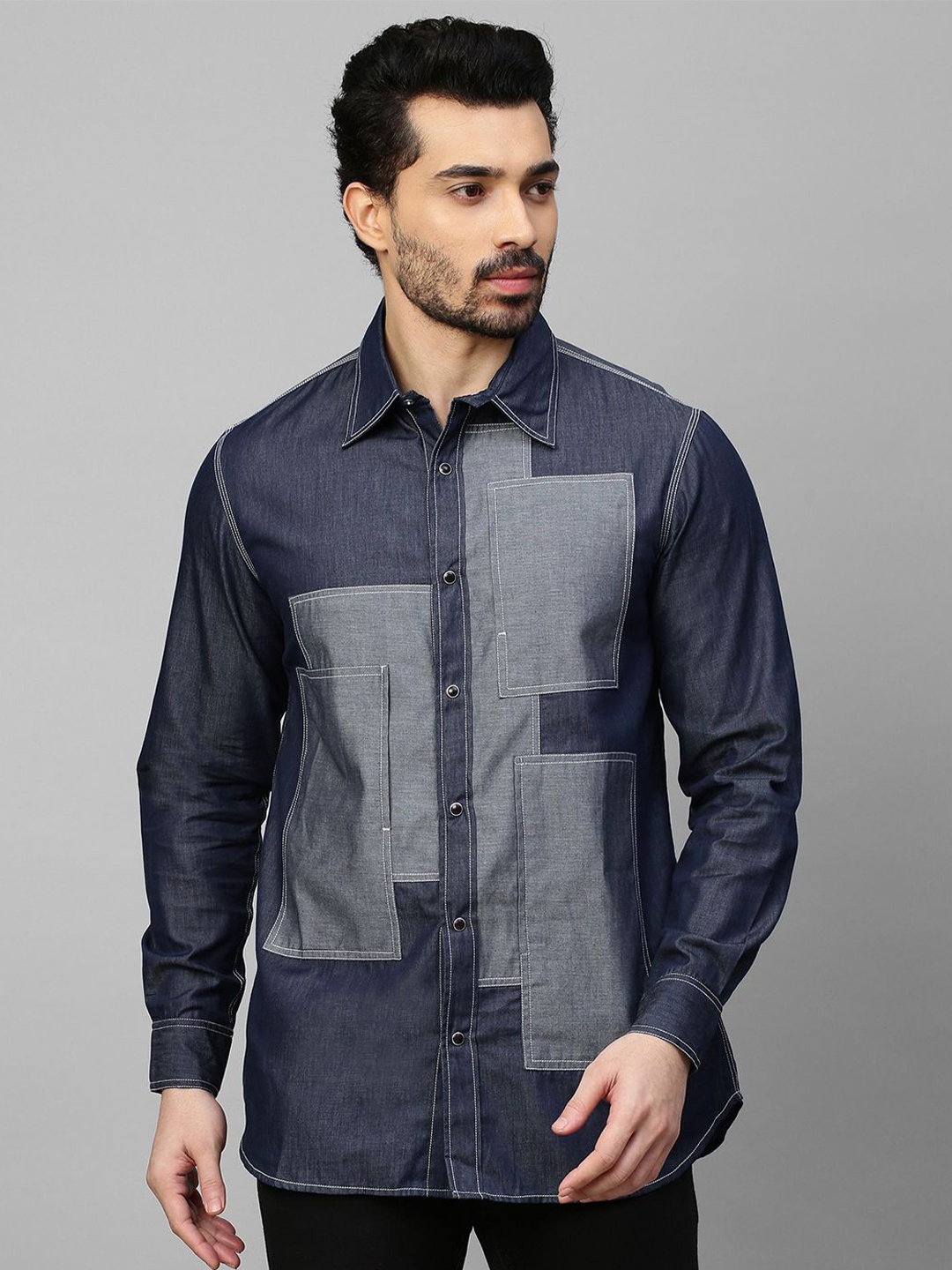 

ECHKE Men Custom Opaque Casual Shirt, Blue