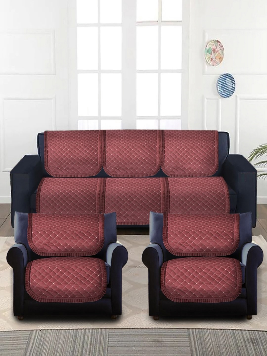 

MULTITEX Peach-Coloured 10 Pieces Velvet Sofa Cover