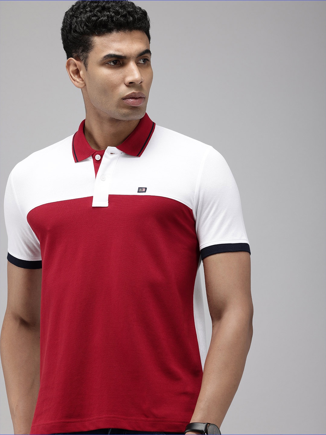 

Arrow Colourblocked Polo Collar Pure Cotton T-shirt, Red