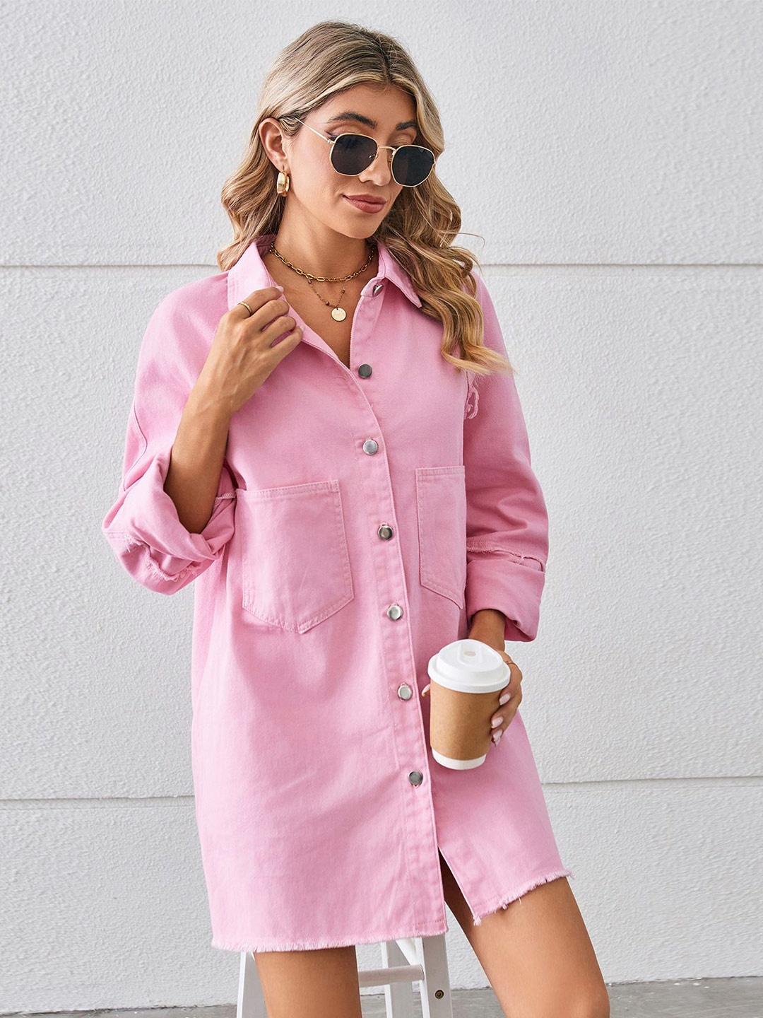 

StyleCast Denim Shirt Mini Dress, Pink