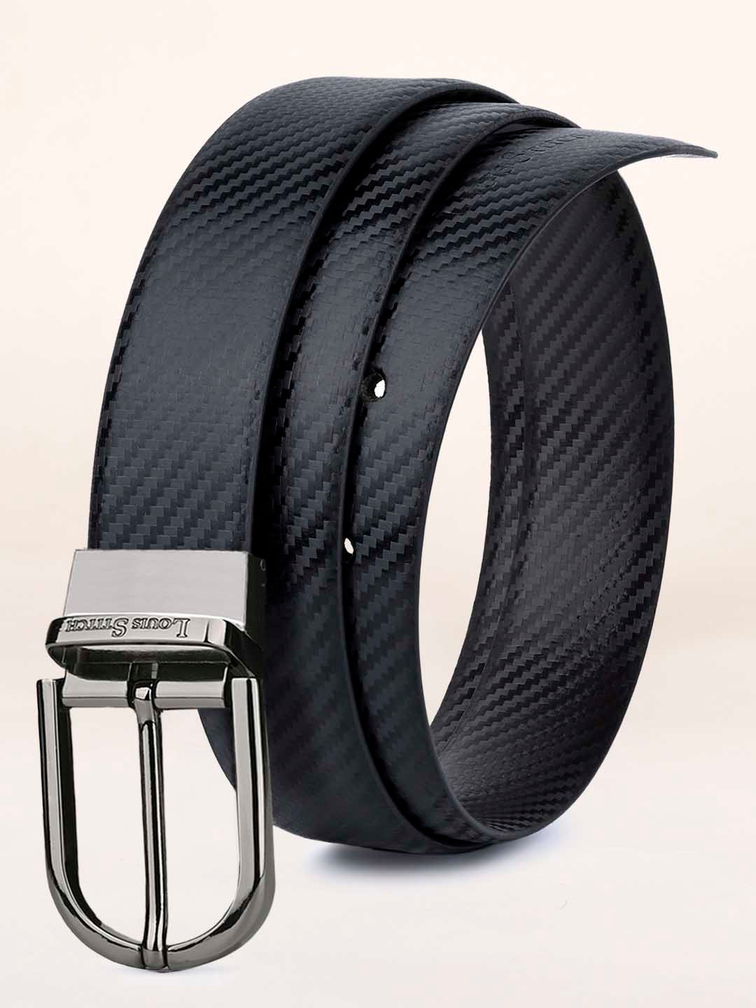 

LOUIS STITCH Men Black Textured Leather Formal Belt