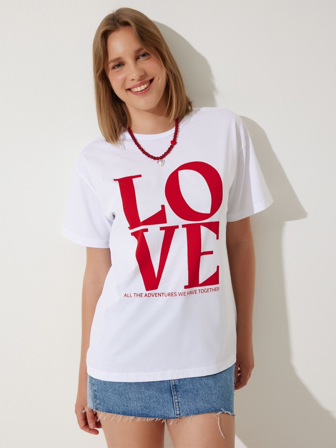 

Happiness istanbul Women Typography Printed Round Neck Cotton T-Shirt, White