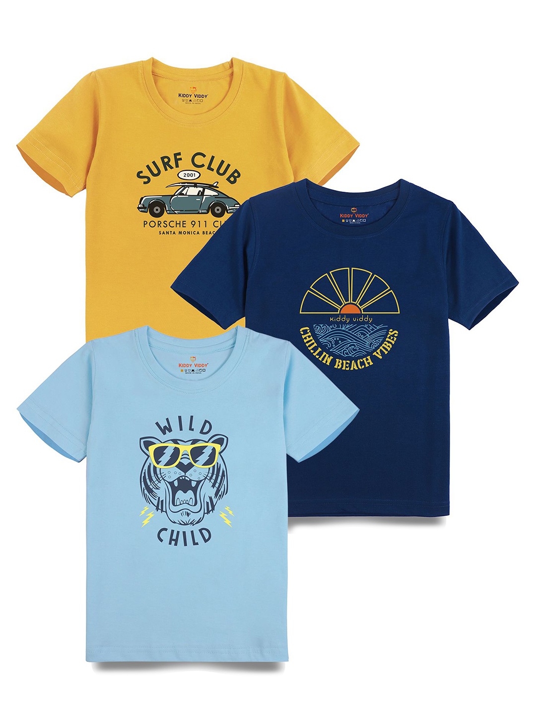 

AUSK Boys Pack Of 3 Graphic Printed Round Neck Cotton T-Shirts, Mustard