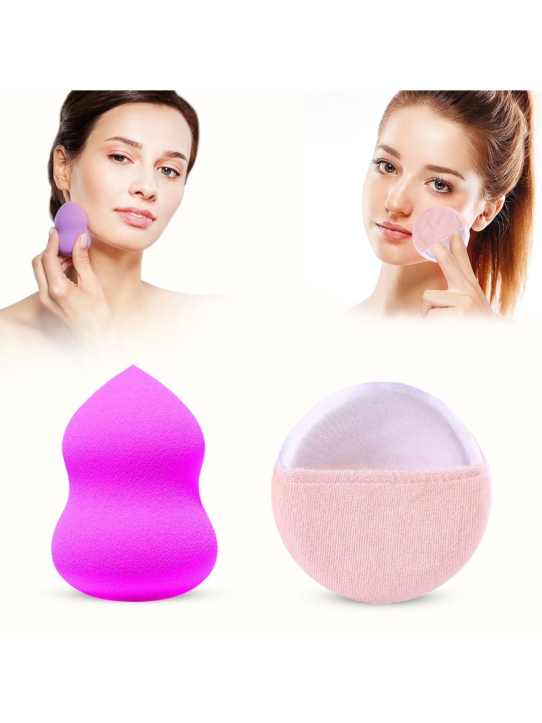 

MAJESTIQUE Set Of 2 Cotton Powder Puffs Round with Blender Beauty Makeup Sponge, Na