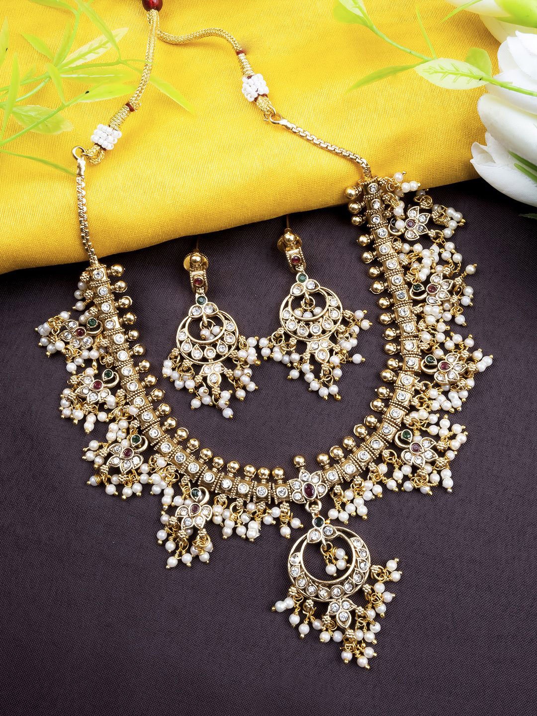 

StileAdda Gold Plated Stone Studded & Beaded Jewellery Set