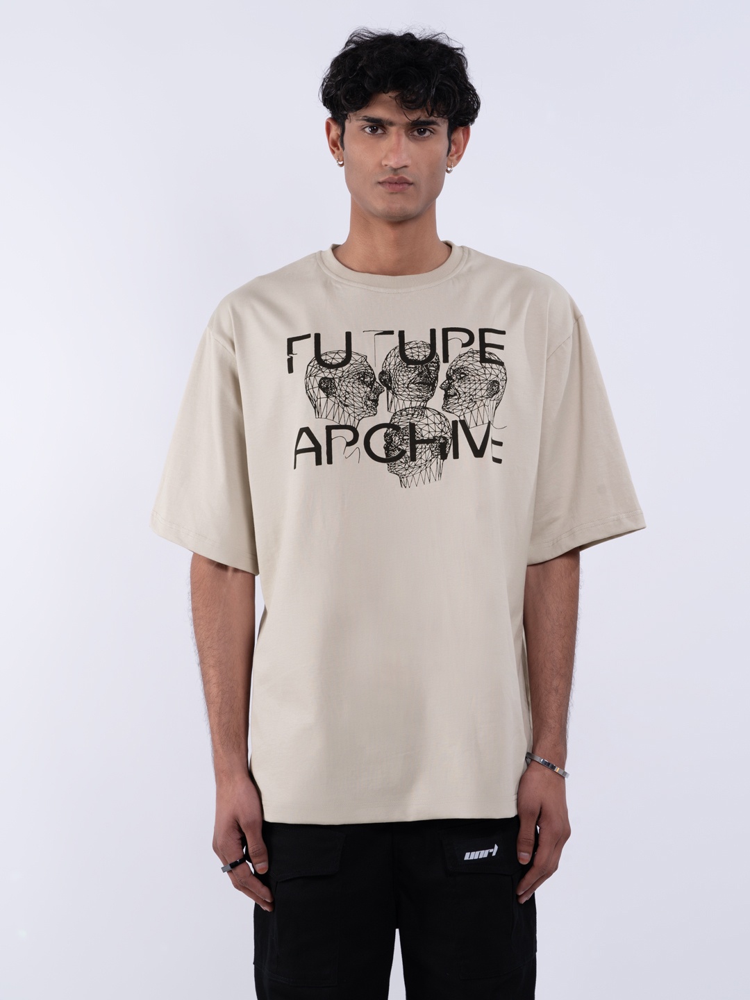 

UNRL Typography Printed Pure Cotton Drop-Shoulder Sleeves T-shirt, Off white