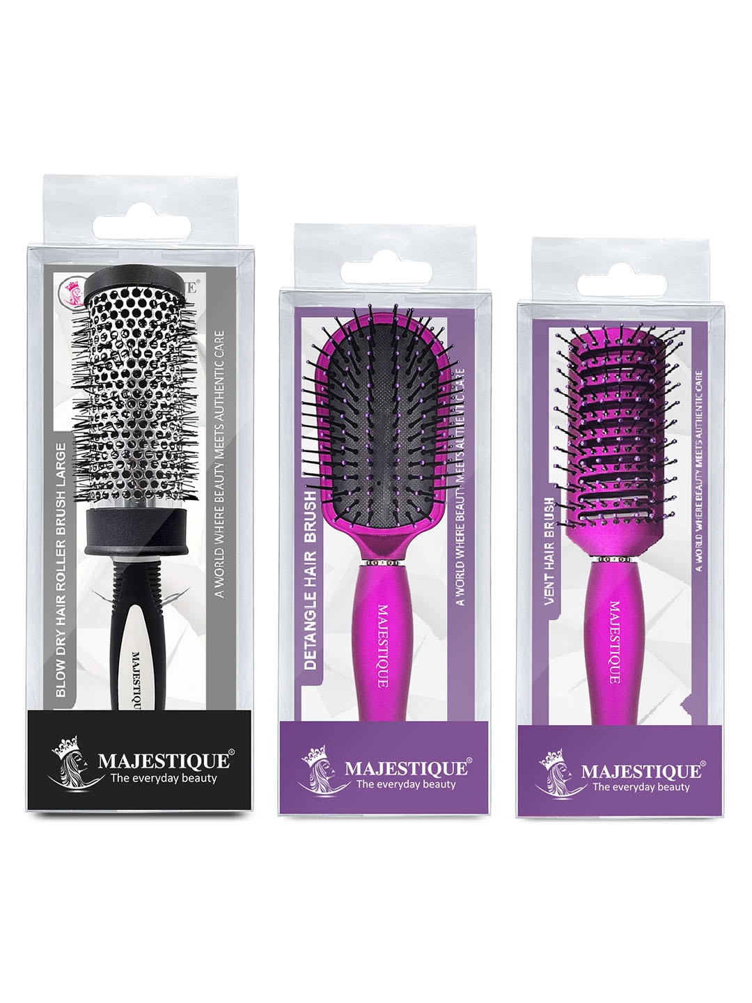 

MAJESTIQUE Set of Detangler Brush - Large Round Hair Brush & Vent Blow Brush, Purple