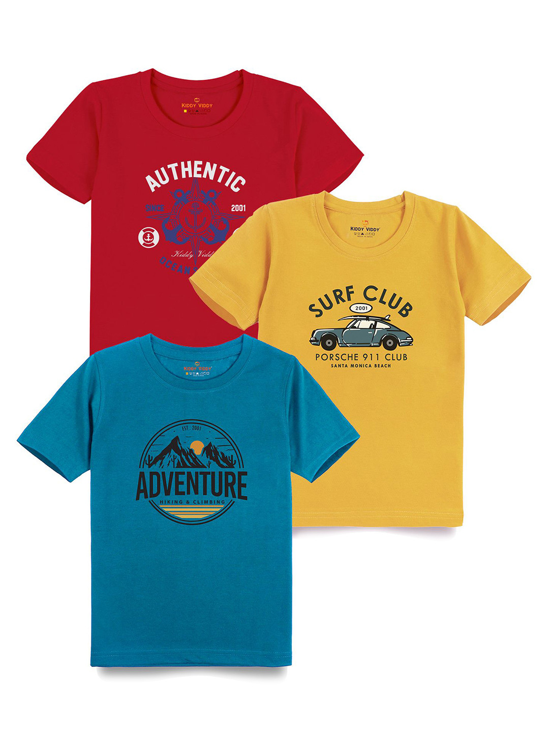 

AUSK Boys Pack Of 3 Graphic Printed Round Neck Cotton T-Shirts, Turquoise blue
