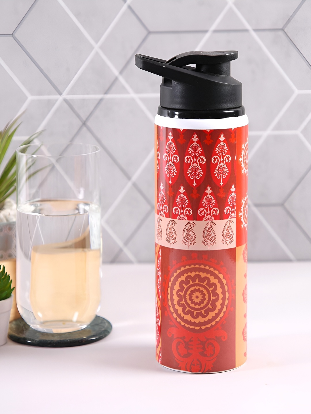 

PENTADECO Orange & Black Printed Single Wall Vacuum Water Bottle 750 ml