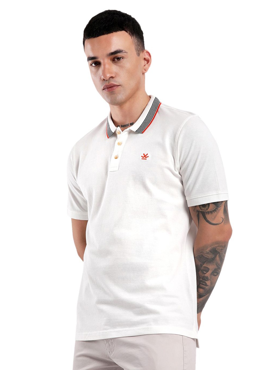 

WROGN Men Solid Polo Collar Cotton Slim Fit T-Shirt, White