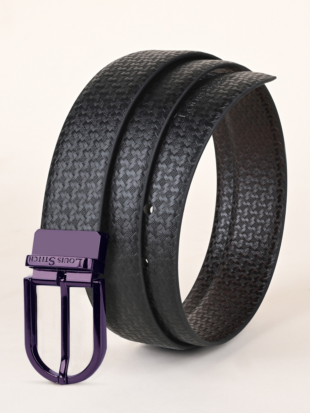 

LOUIS STITCH Men Reversible Leather Belt, Black