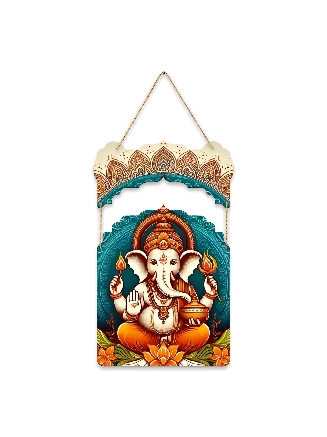 

CLAWCRAFTS Cream Colored & Brown Ganesha Printed Wooden Wall Art
