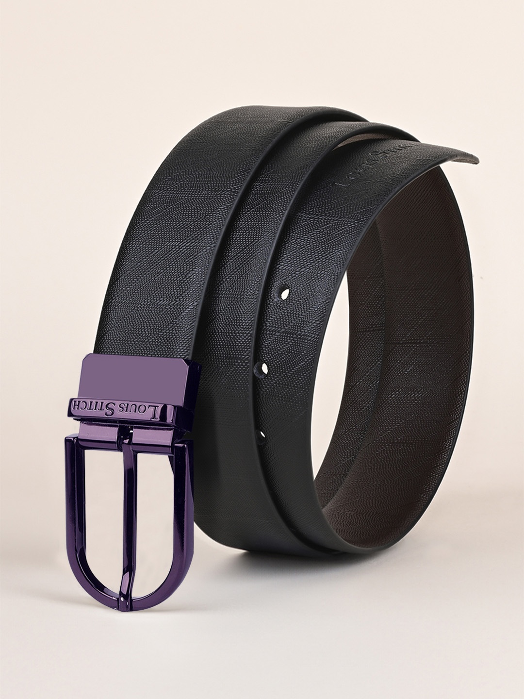 

LOUIS STITCH Men Leather Tang Reversible Formal Belt, Black