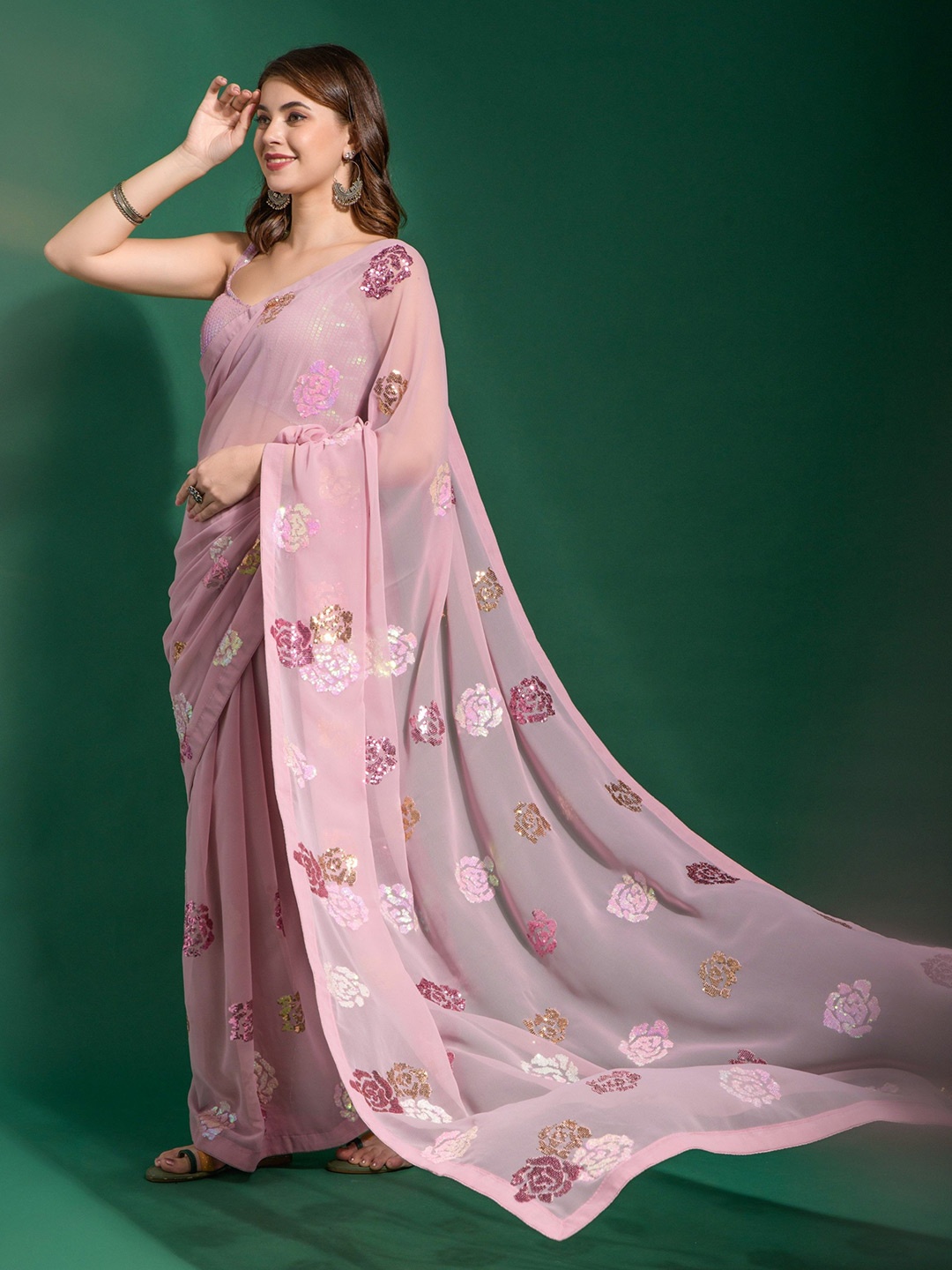 

Panzora Embellished Sequinned Saree, Lavender