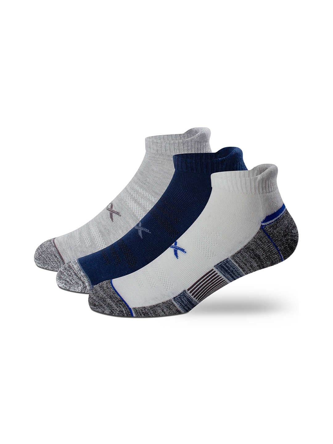 

HRX by Hrithik Roshan Men Pack Of 3 Patterned Ankle-Length Socks, Grey melange