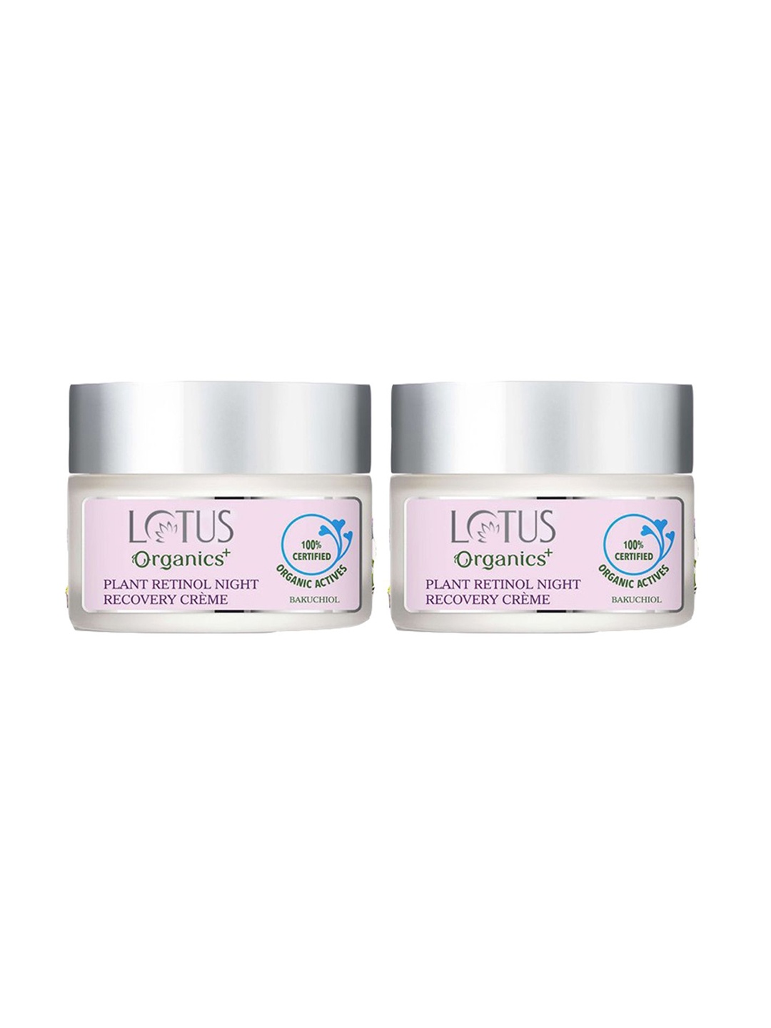 

Lotus Organics+ Set Of 2 Plant Retinol Night Recovery Cream with Bakuchiol - 30g Each, Purple