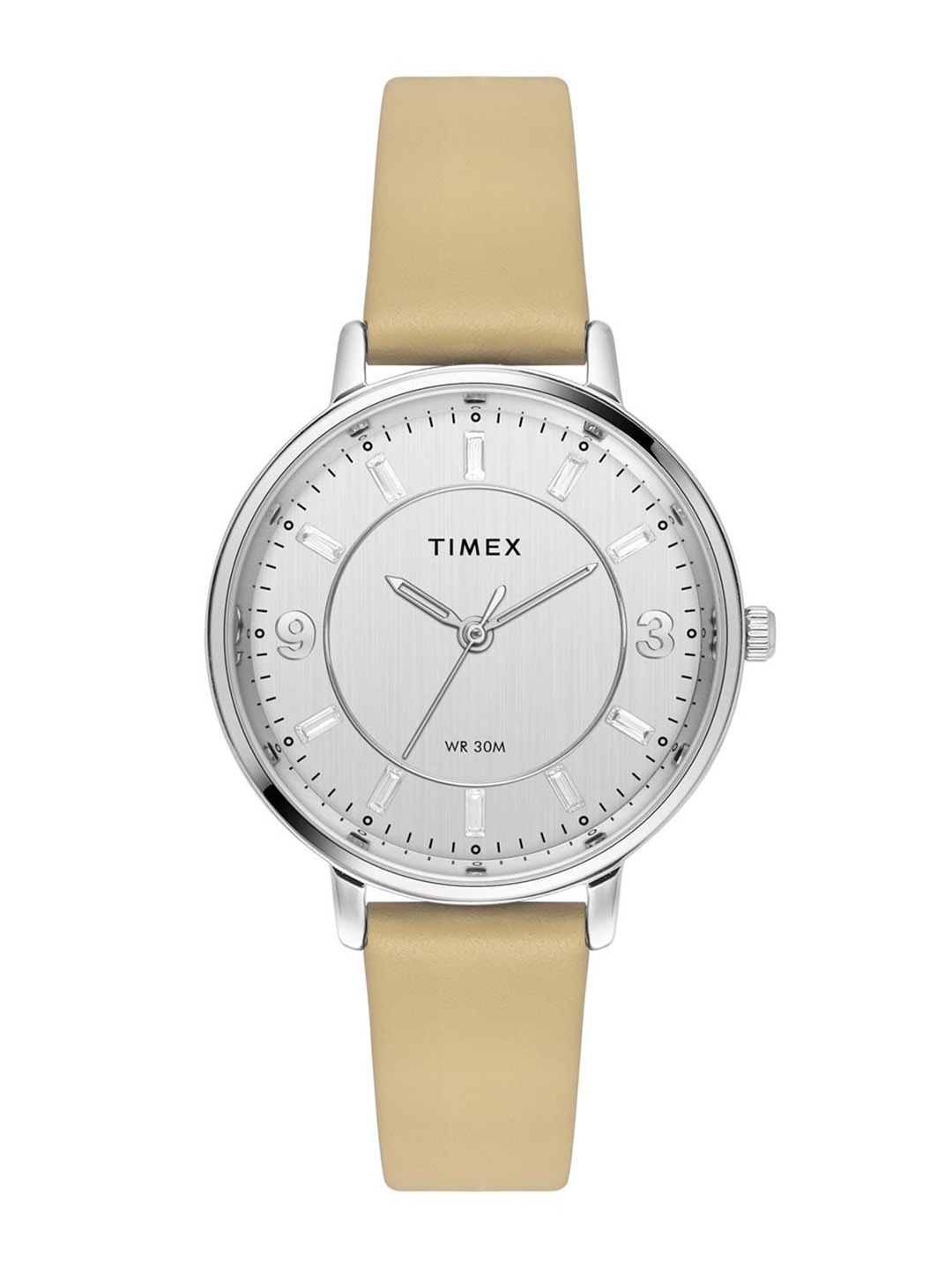 

Timex Women Brass Embellished Dial & Leather Straps Analogue Watch TWEL15817, Silver