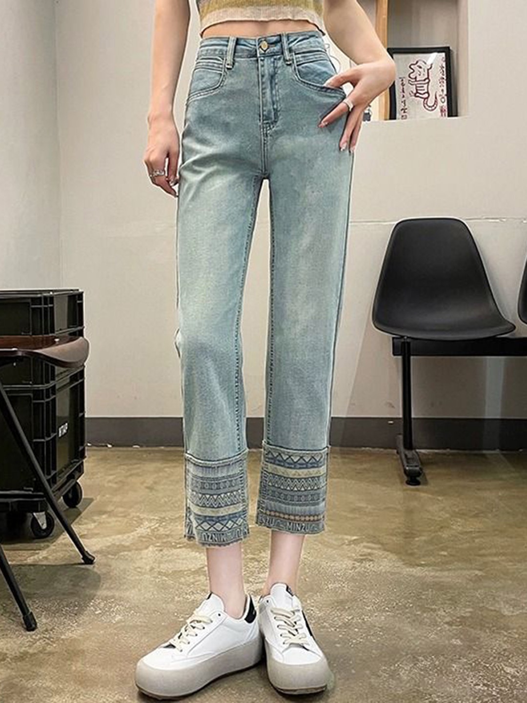 

StyleCast Women Slim Fit High-Rise Cotton Printed Jeans, Blue