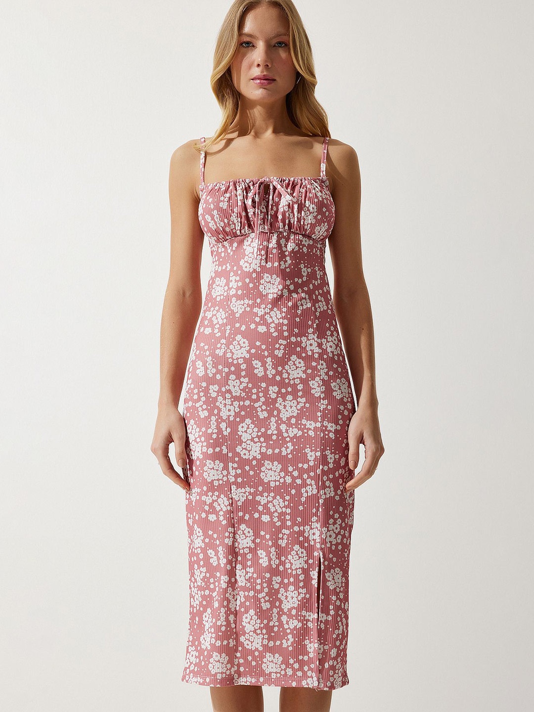 

Happiness istanbul Floral Print Sheath Midi Dress, Pink
