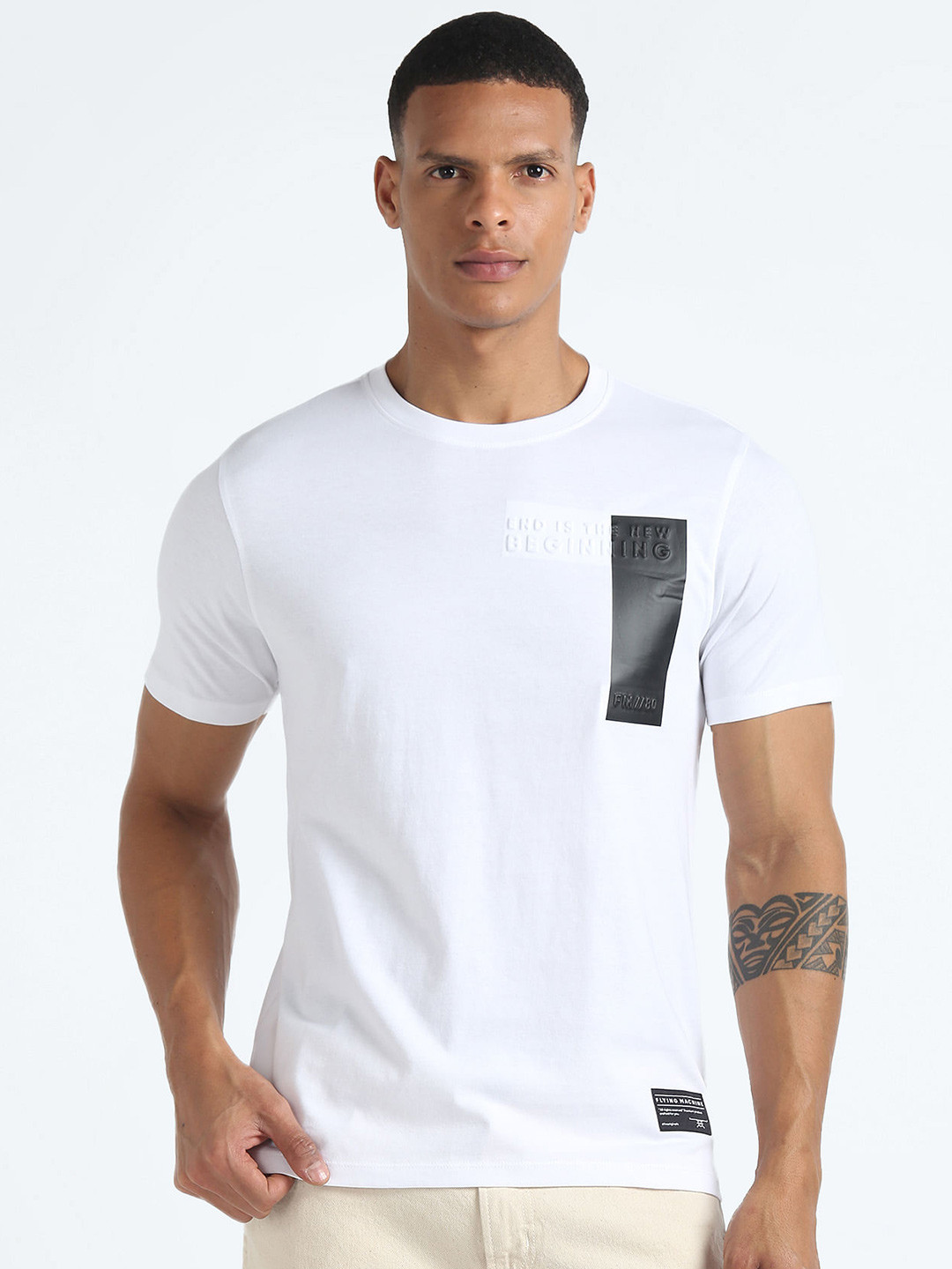 

Flying Machine Round Neck Pure Cotton T-shirt, White