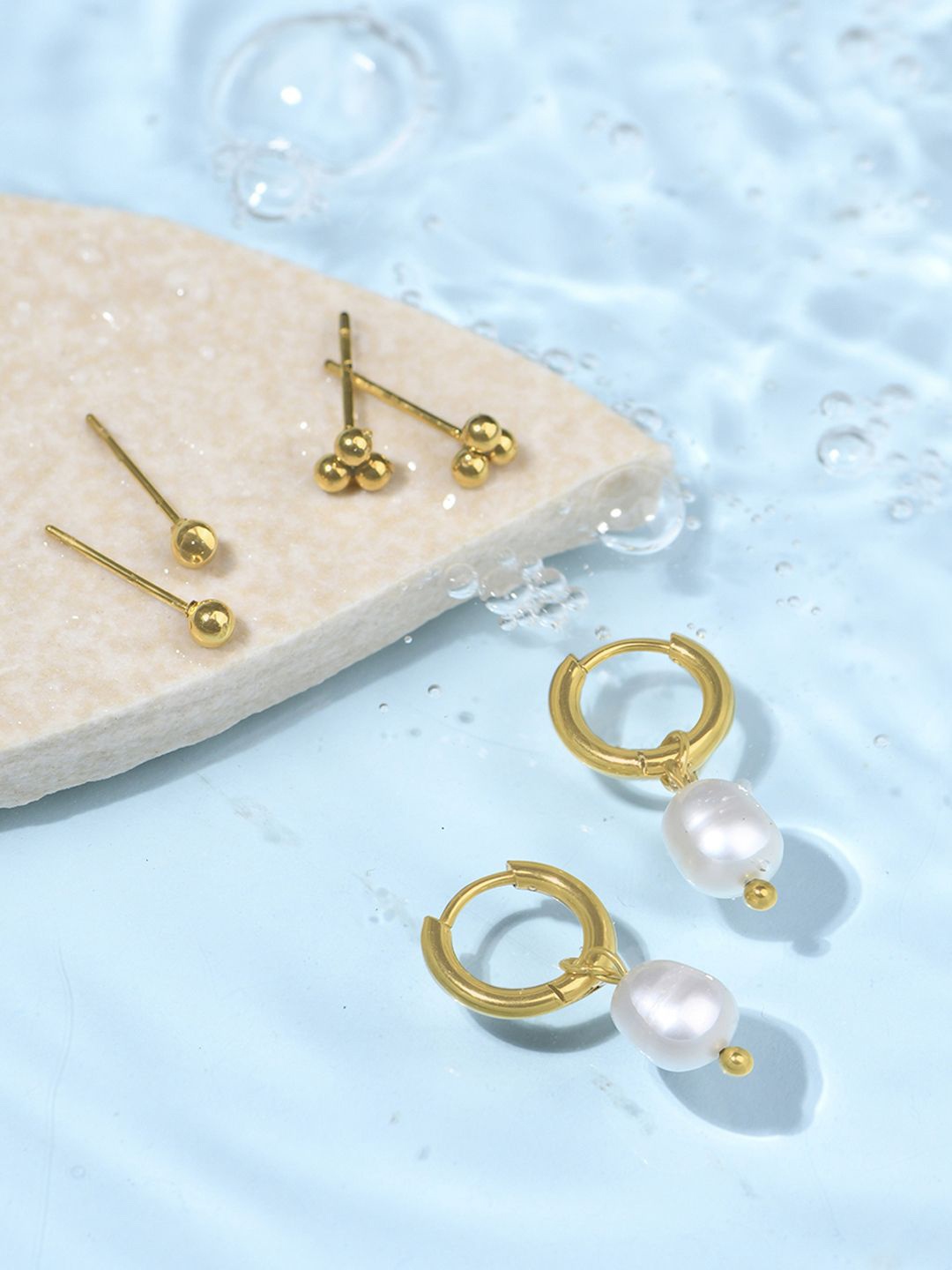 

Accessorize Set Of 3 Gold-Plated Stainless Steel Studs and Hoop Earrings