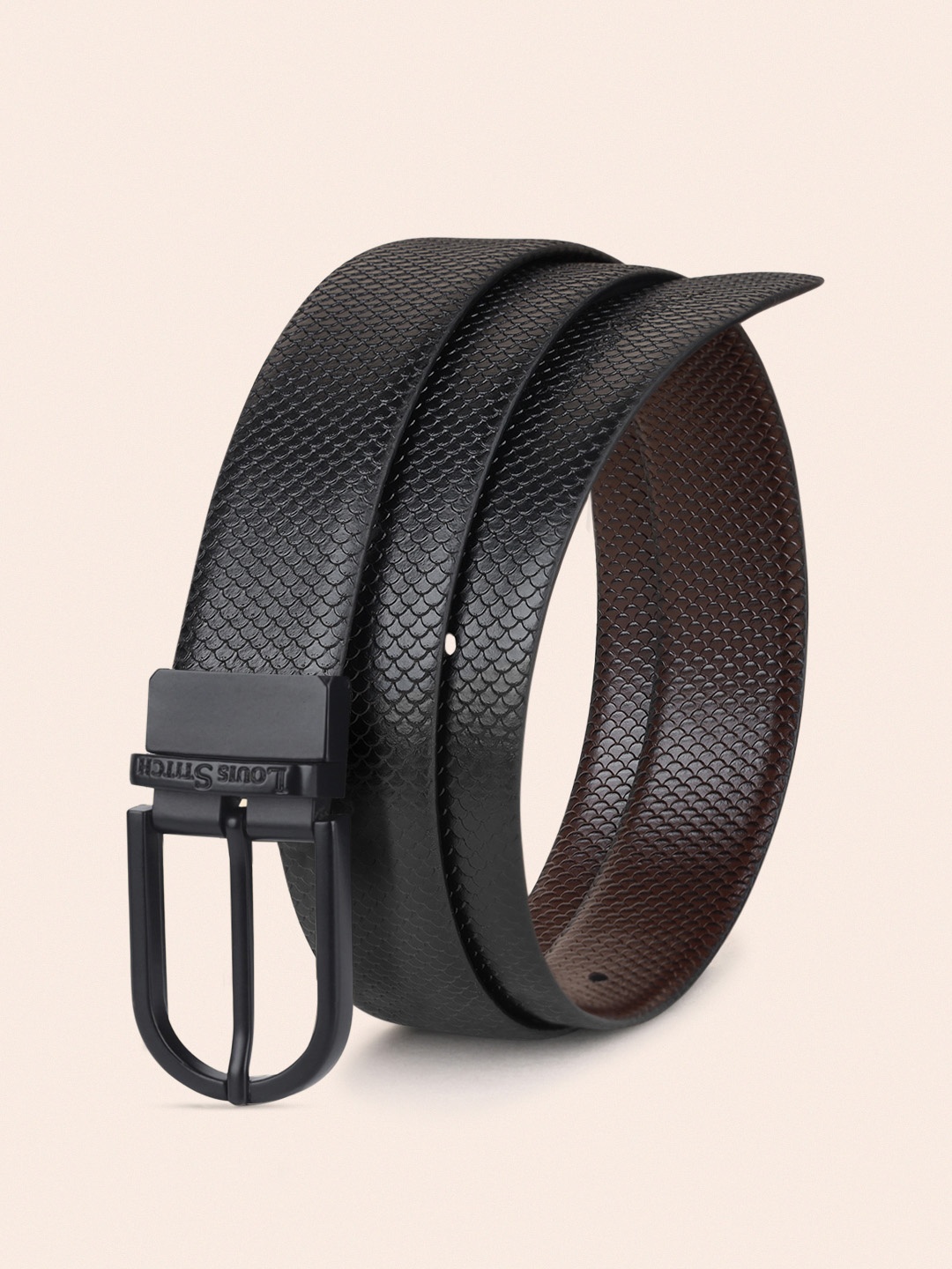 

LOUIS STITCH Men Textured Leather Reversible Formal Belt, Black