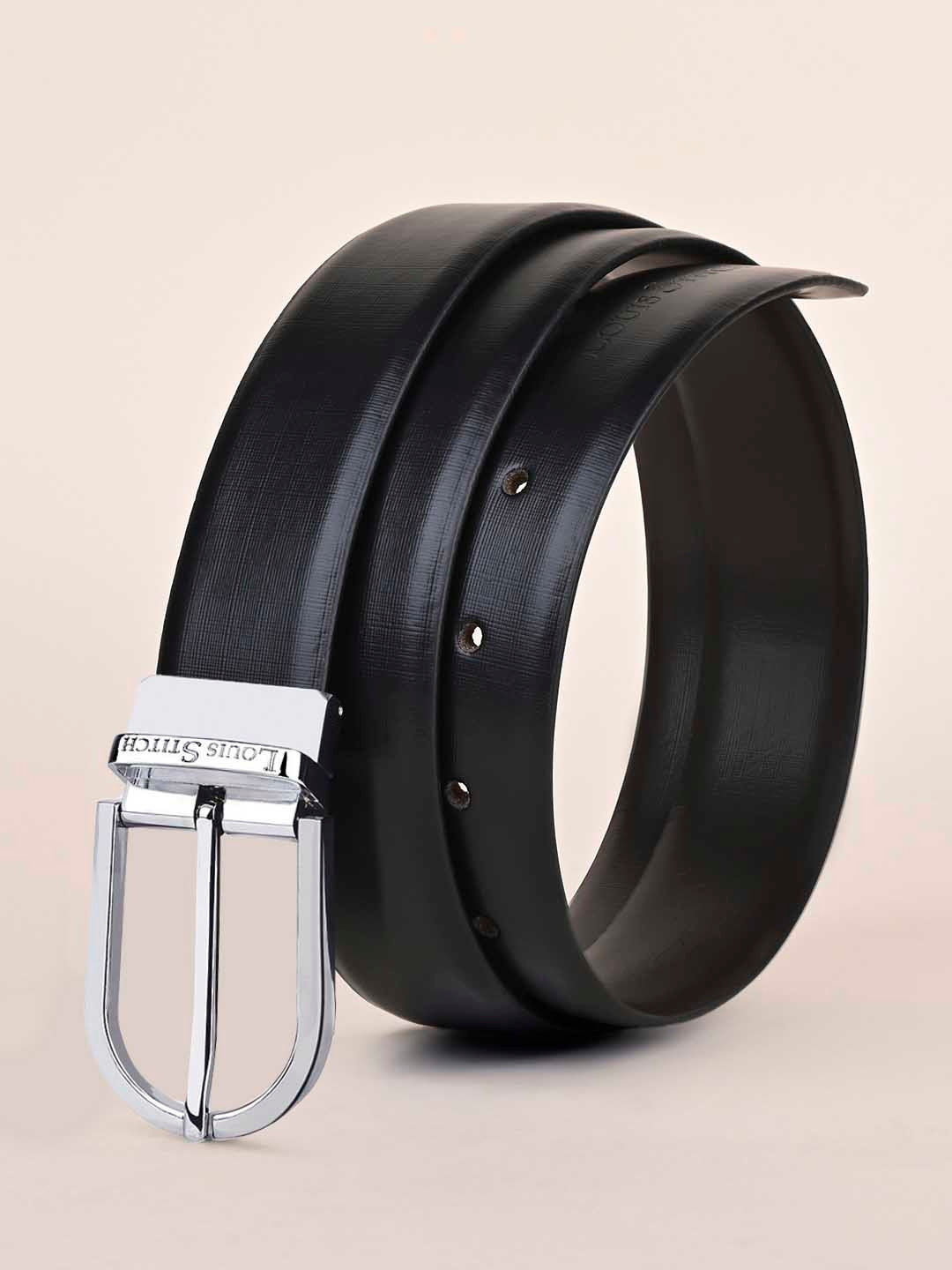 

LOUIS STITCH Men Black Textured Leather Formal Belt