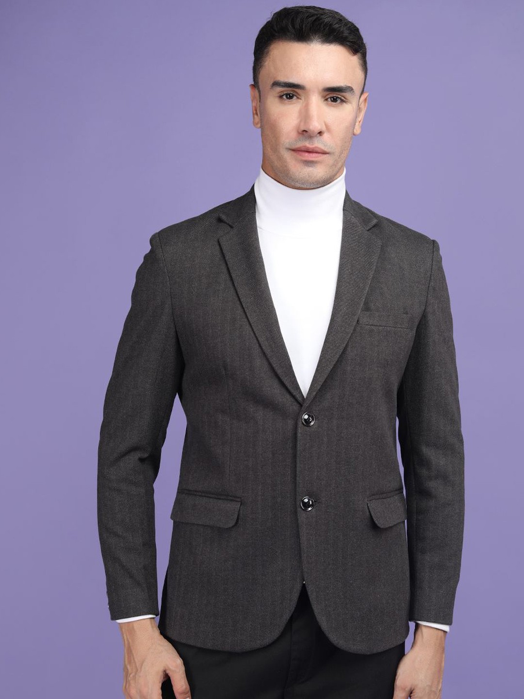 

PROTEX Men Regular-Fit Notched Lapel Long Sleeves Single Breasted Blazer, Black