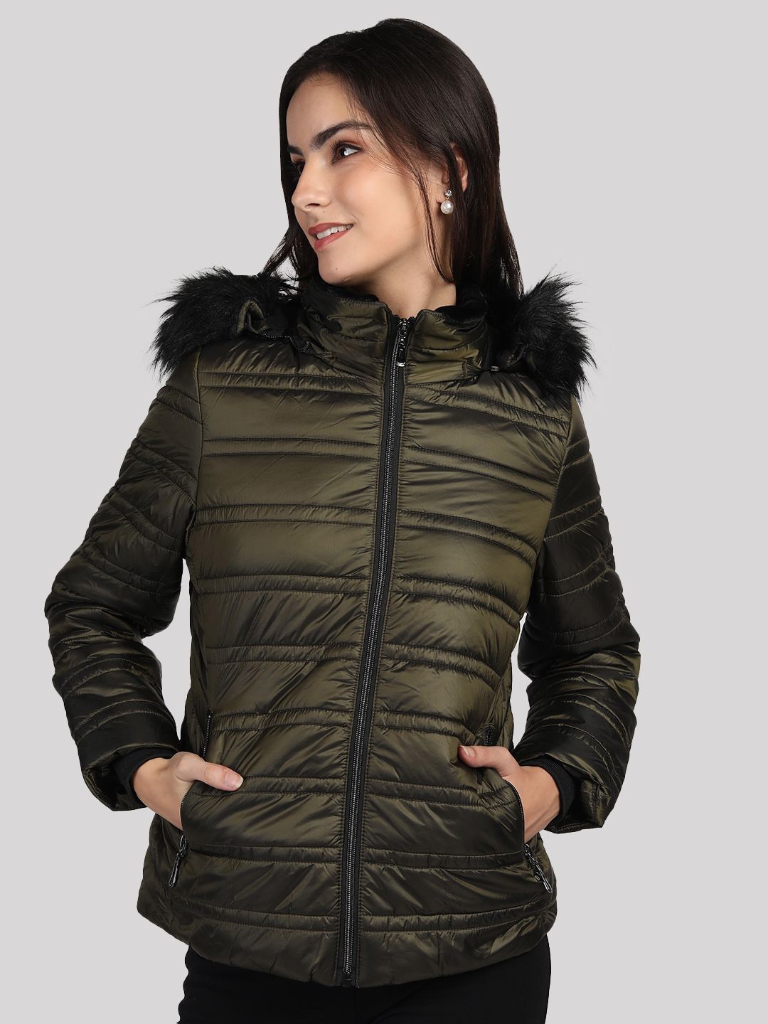 

LURE URBAN Women Outdoor Puffer Jacket, Olive