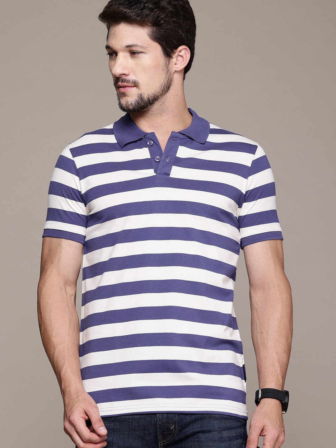 

The Roadster Lifestyle Co. Striped Polo Collar T-shirt, Blue