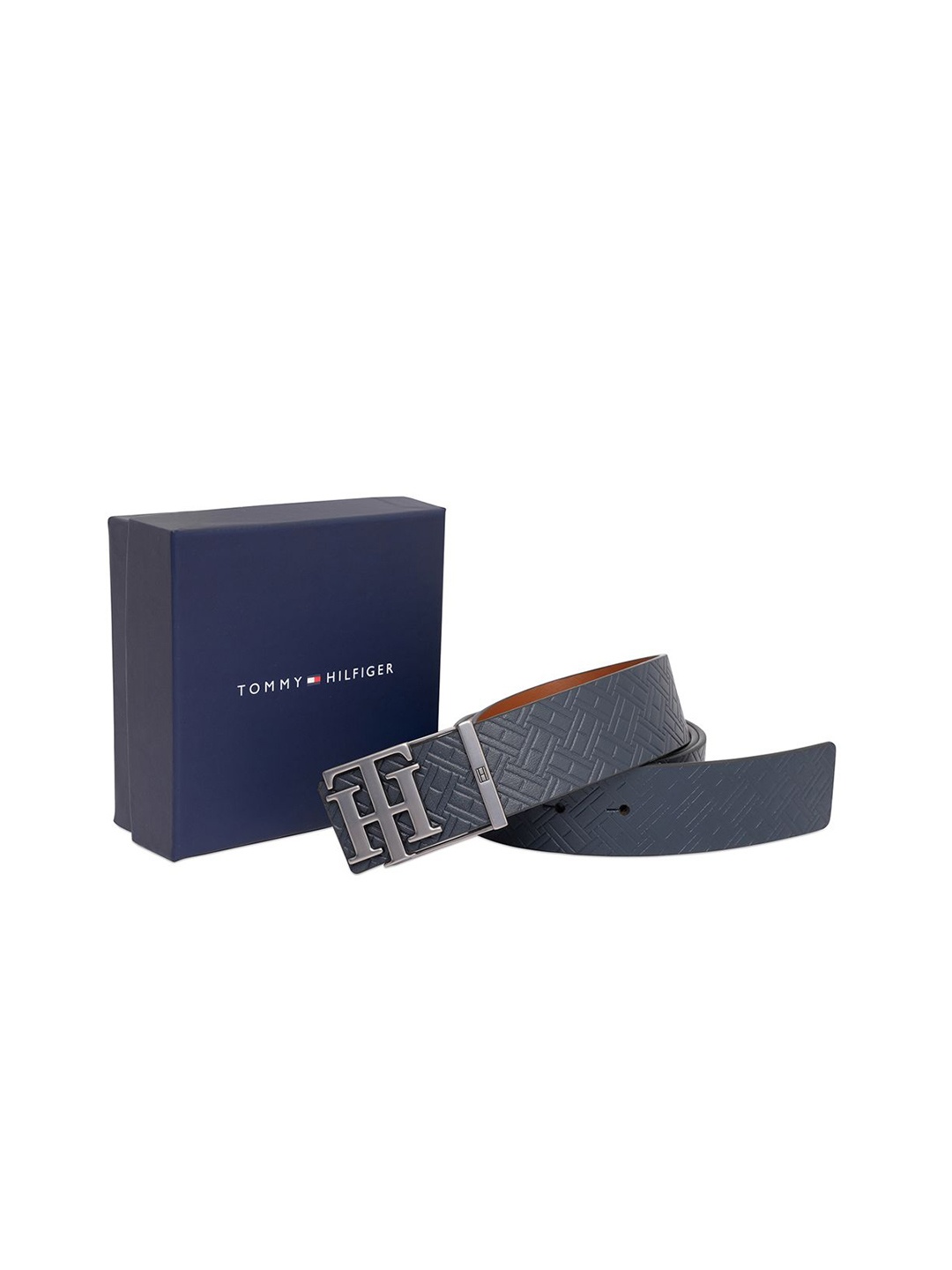 

Tommy Hilfiger Men Leather Push Pin Closure Belt, Navy blue