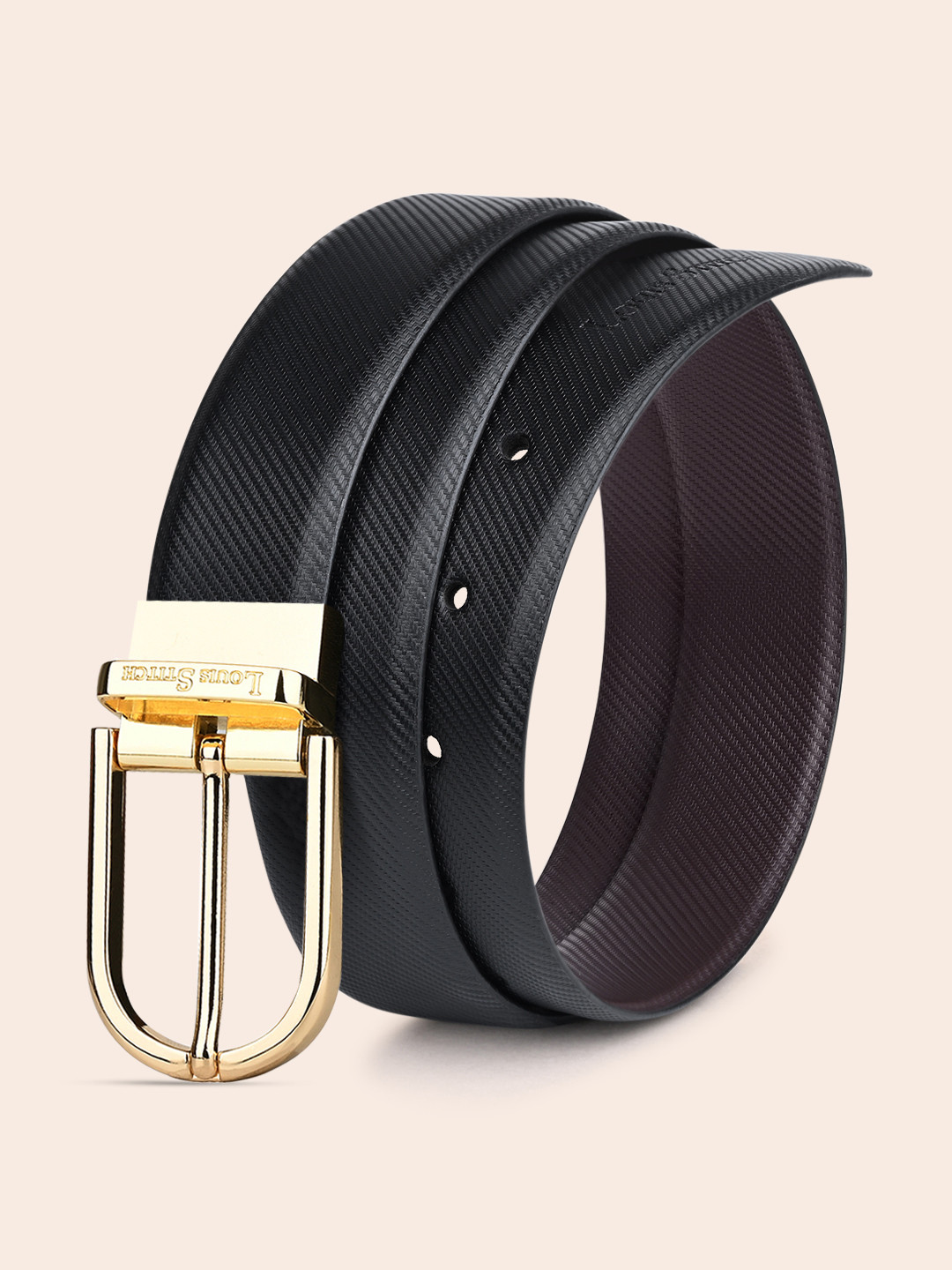 

LOUIS STITCH Men Textured Leather Formal Reversible Belts, Black