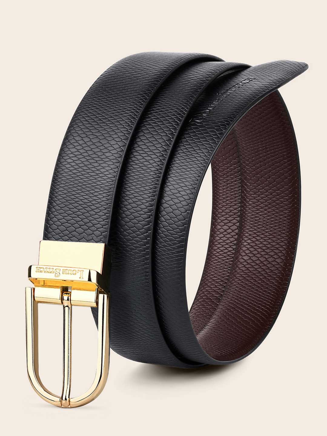 

LOUIS STITCH Men Black Textured Leather Formal Belt