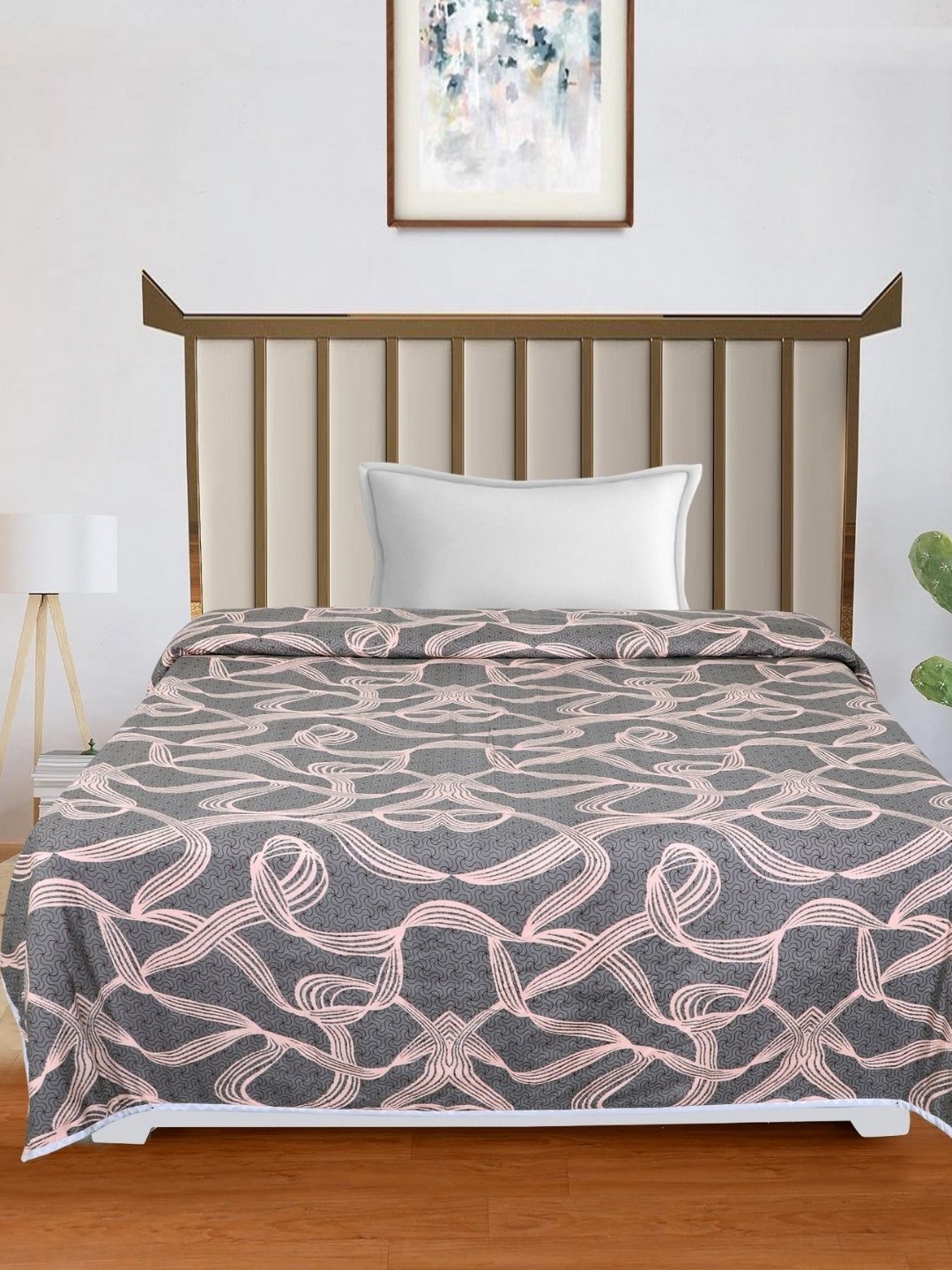 

RD TREND Grey & Beige Abstract Printed Microfiber AC Room 150 GSM Single Bed Dohar