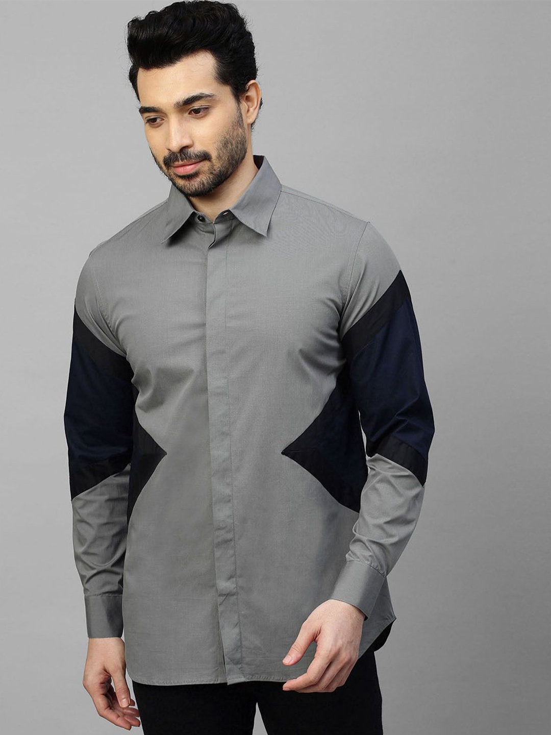 

ECHKE Men Custom Opaque Casual Shirt, Grey