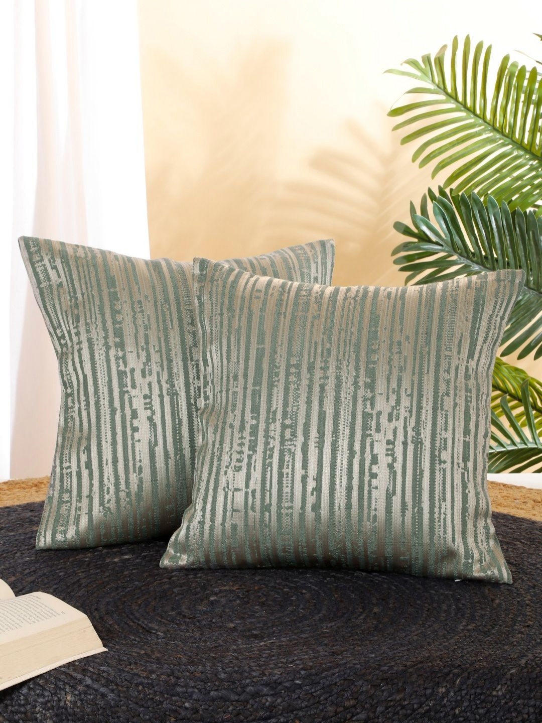 

ROSARA HOME Blue & Grey 2 Pieces Abstract Square Cushion Covers