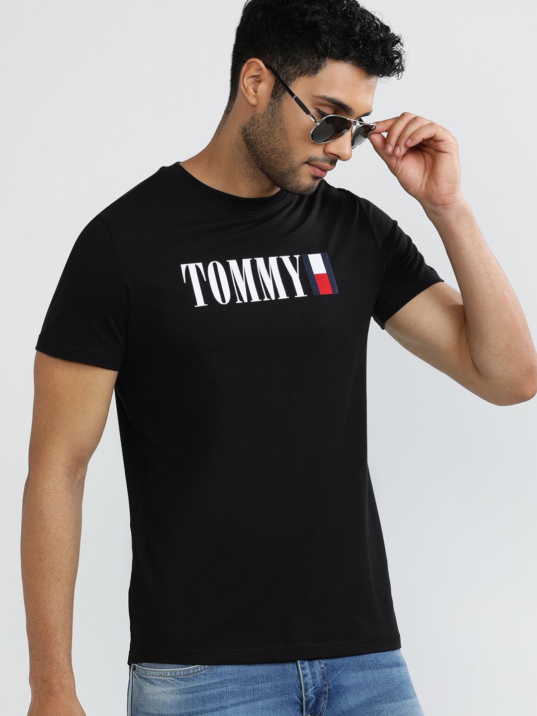 

Tommy Hilfiger Round Neck Short Sleeves Typography Printed Regular Fit Cotton T-shirt, Black