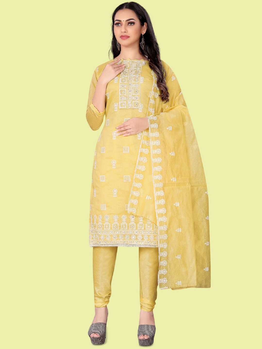 

APNISHA Thread Work Unstitched Dress Material, Yellow