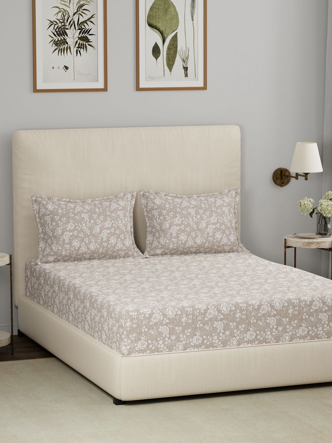 

MASPAR Eclectic Garden Brown Floral Fitted 144TC Cotton Single Bedsheet & 2 Pillow Covers