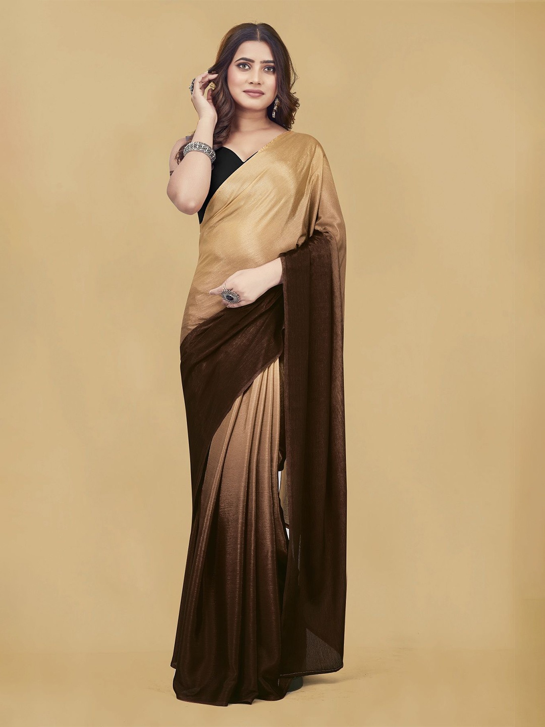 

APNISHA Ombre Pure Chiffon Ready to wear Saree, Brown