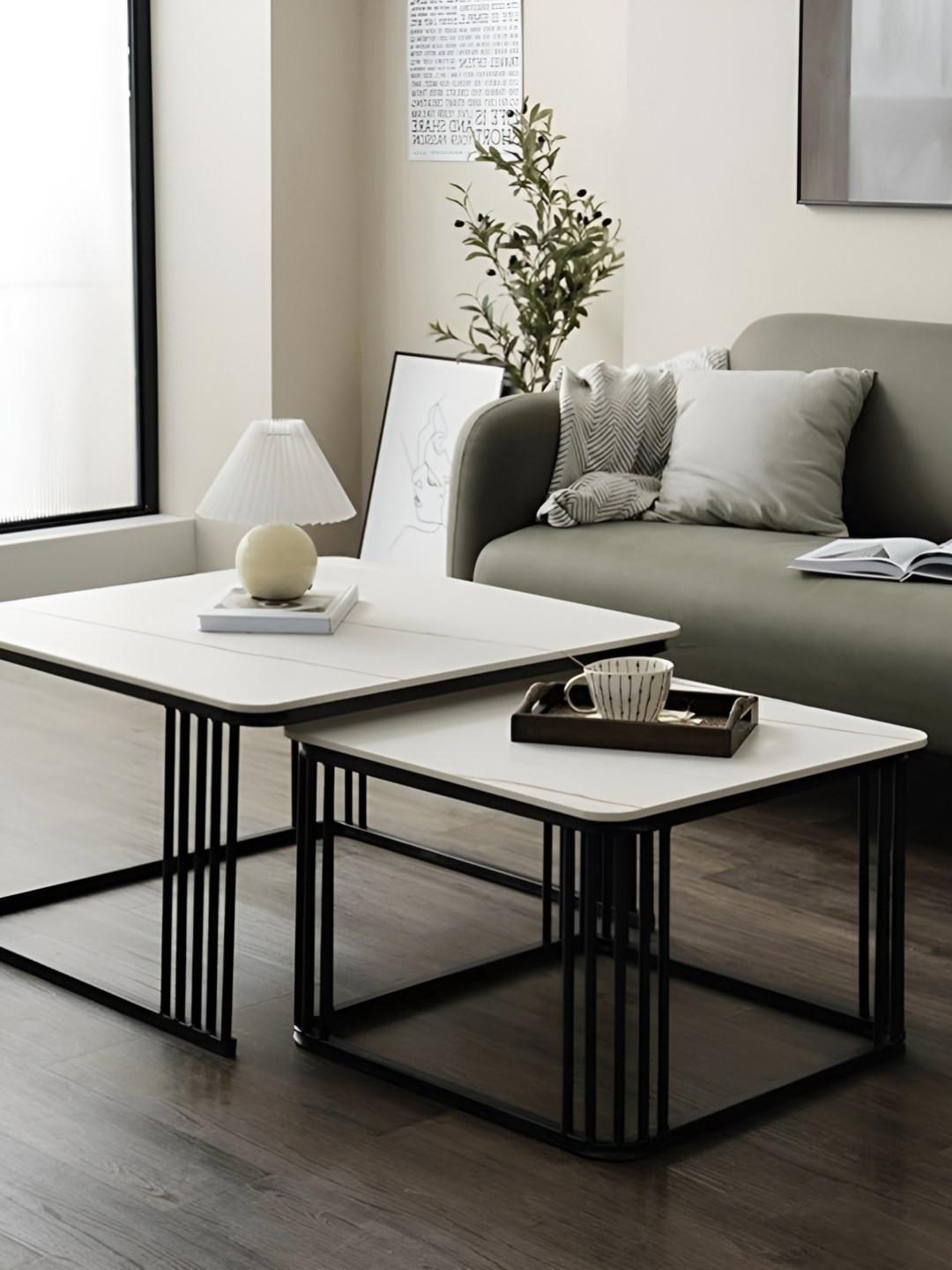 

Wooden Twist Black 2 Pieces wooden Square Wrought Iron Coffee Table